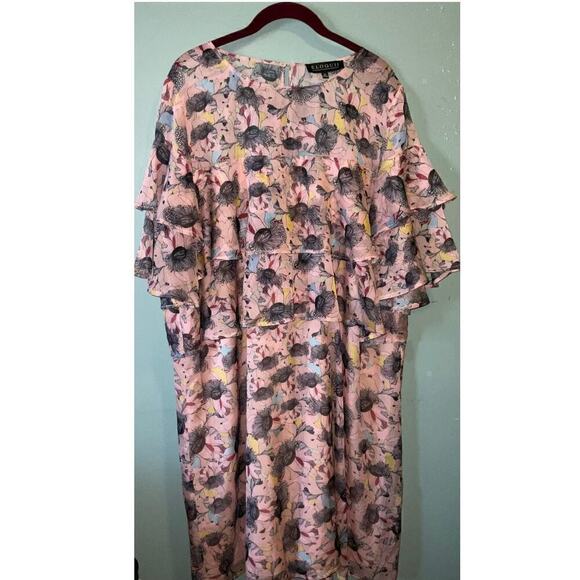 ELOQUII Layered Ruffle Crepe Pink Floral Print Short Sleeved Shift Dress Sz. 20 - Picture 16 of 16